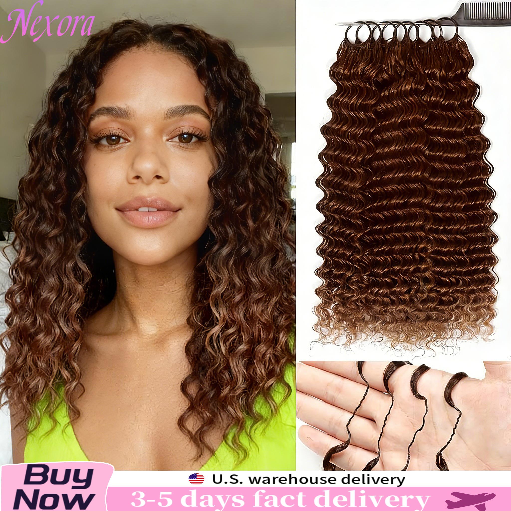 Crochet Braiding Hair - Nexora Curly Deep Wave Chocolate Brown