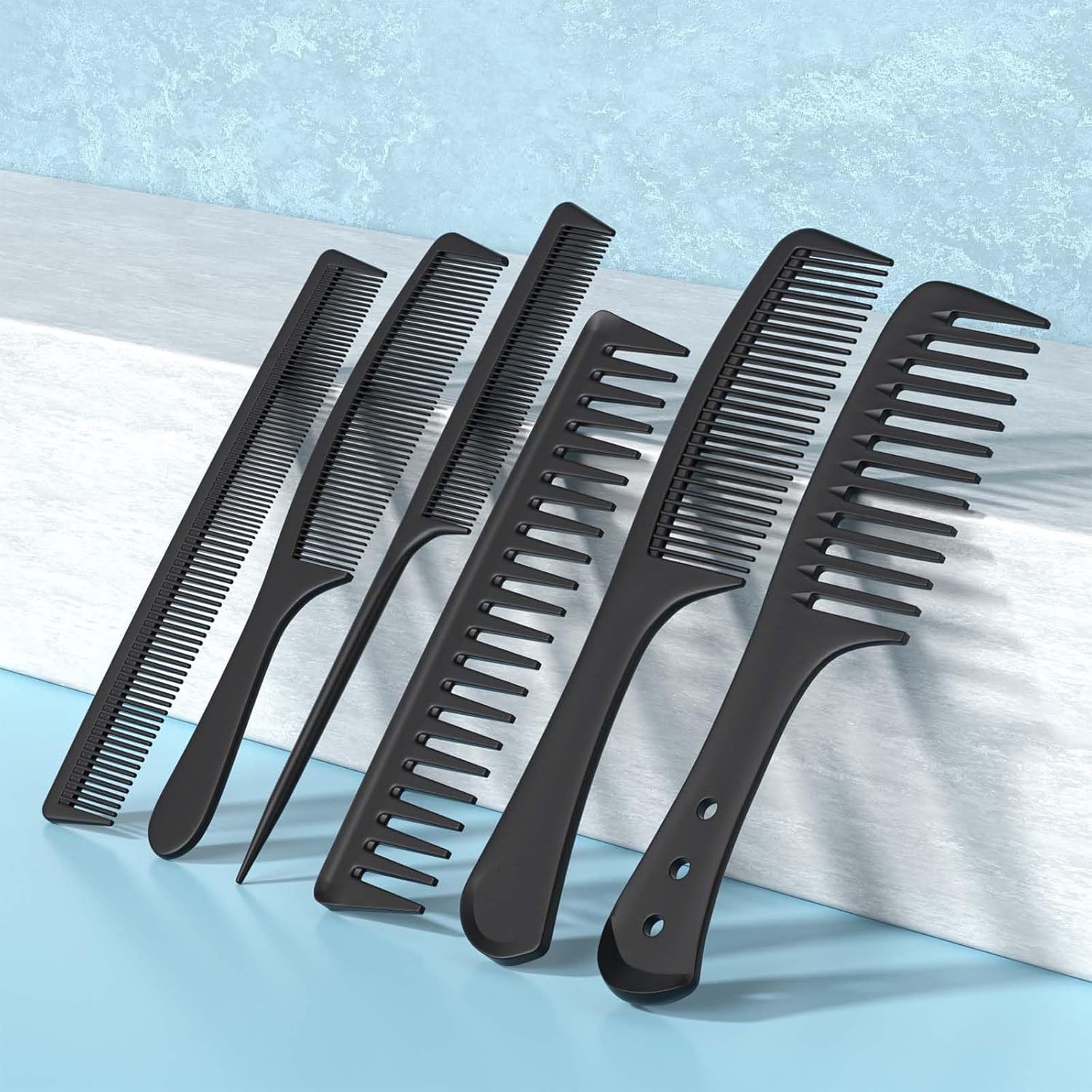 6 PCS Hair Comb Set Black, Dur - Detangling Wide Comb recension och pris