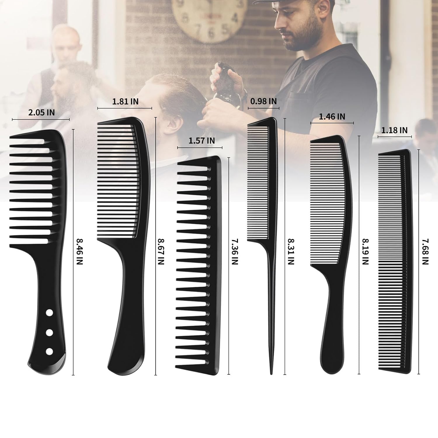 6 PCS Hair Comb Set Black, Dur - Detangling Wide Comb recension och pris