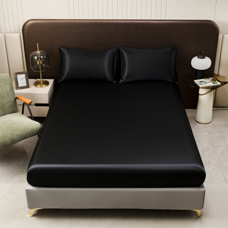 3Pcs Black Satin Fitted Sheet  - Satin Pillowcase Silk recension och pris