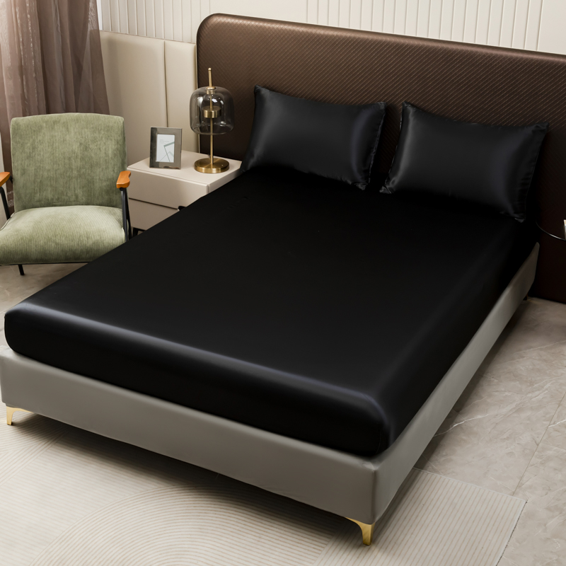 3Pcs Black Satin Fitted Sheet  - Satin Pillowcase Silk recension och pris